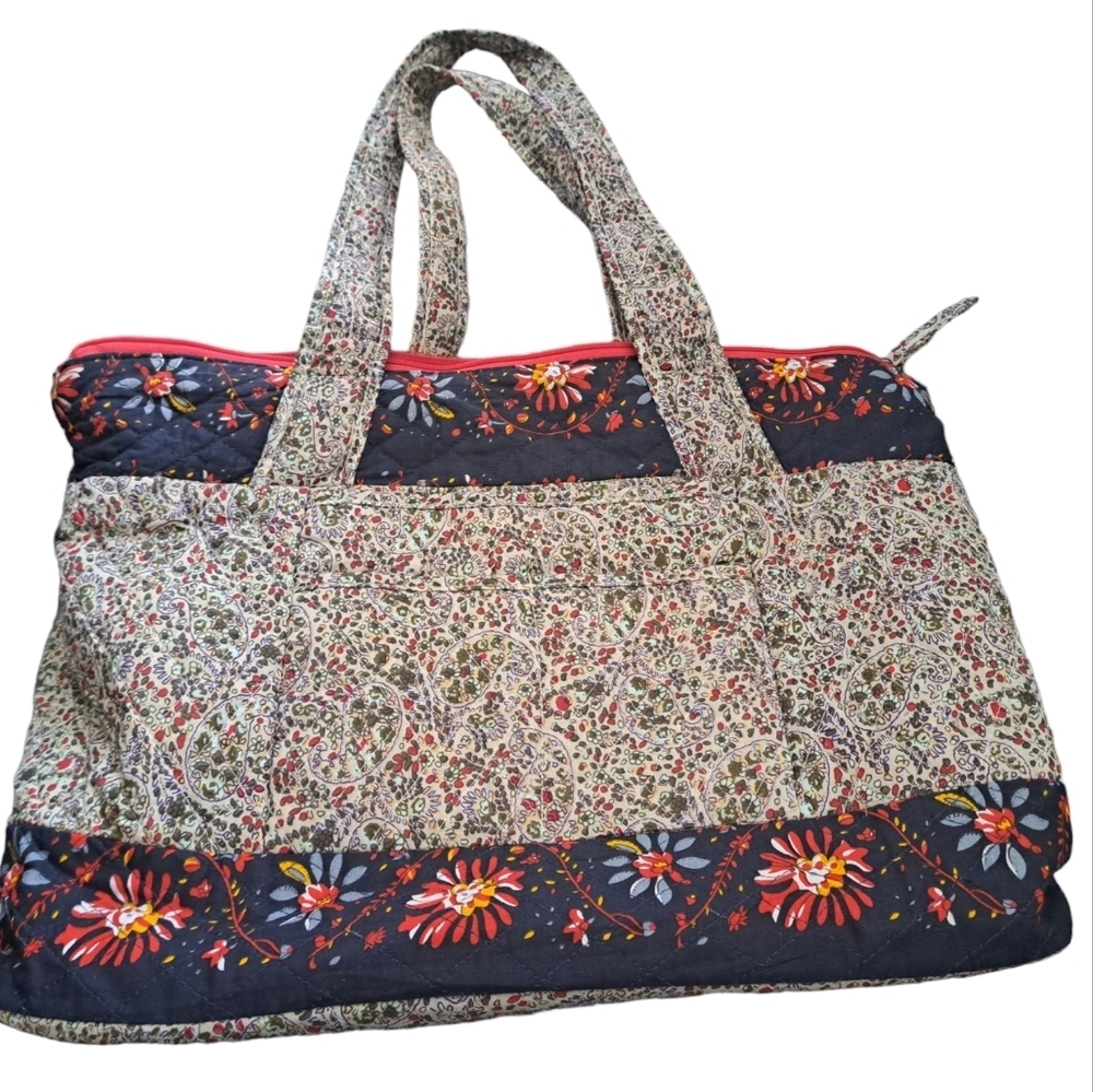 RETRO TRAVELON floral travel tote quilted paisley purse bag overnight carry on